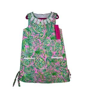 Lilly Pulitzer Shift Dress Kids Size 6 Fins and Flippers Tropical  Lace Trim NWT
